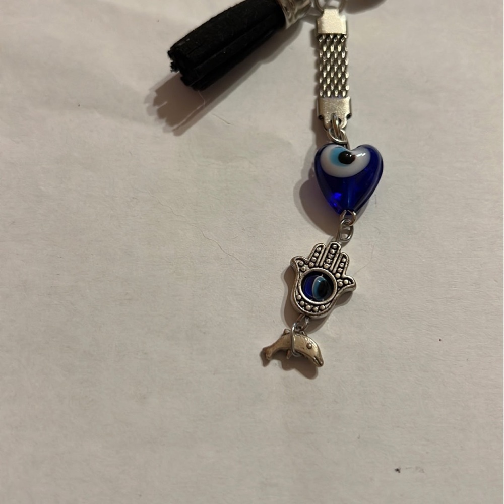 Evil Eye Keychain with Hamsa and Black Tassel - Picture 2 of 3